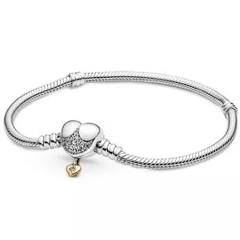 100% стерлингового серебра 925 пробы, моменты сердца, двойная застежка, браслет-цепочка в виде змеи, подходит для Европы, браслет из бисера, очаровательные ювелирные изделия 20cm