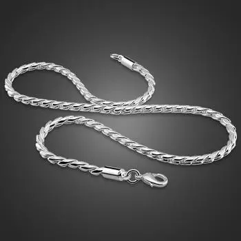 100% стерлингового серебра 925 пробы, мужское ожерелье с подвеской, мужская мода, однотонное серебряное ювелирное изделие, цепочка в виде змеи, 4 мм, 22 дюйма Necklace 51cm