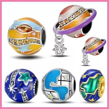 100% стерлингового серебра 925 пробы, небесное тело, светящаяся карта, подвески, подходят для браслета, изготовление ювелирных изделий своими руками, S925 бусины белый