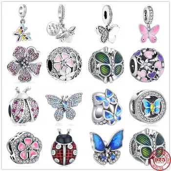 100% стерлингового серебра 925 пробы, подвеска в виде цветка-бабочки, подходит для изготовления браслетов Ashion, модные украшения своими руками для женщин