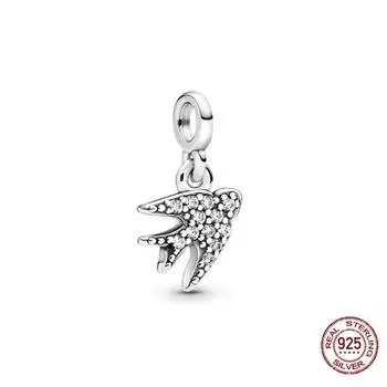 100% стерлингового серебра 925 пробы, подвески, мини-бусины-ласточки, подходят для изготовления модных браслетов для женщин, модные украшения своими руками