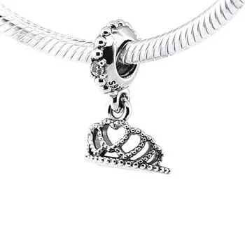 100% стерлингового серебра 925 пробы, прозрачные фианиты в виде сердечек, тиара, подвески, подходит для оригинального браслета, женские бусины «сделай сам», для изготовления ювелирных изделий