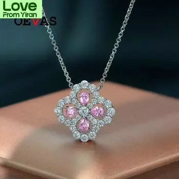 100% стерлингового серебра 925 пробы розового цвета с высоким содержанием углерода бриллиантами четырехлистный клевер 43 см кулон ожерелье для женщин сверкающие ювелирные изделия