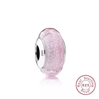 100% стерлингового серебра 925 пробы розовые стеклянные бусины подходят для шармов серебро 925 пробы оригинальный браслет своими руками женские аутентичные ювелирные изделия S925 розовый