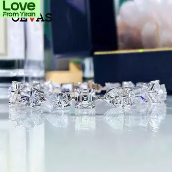 100% стерлингового серебра 925 пробы с бриллиантами различной формы и высоким содержанием углерода для женщин, сверкающие ювелирные украшения для свадебной вечеринки 18cm