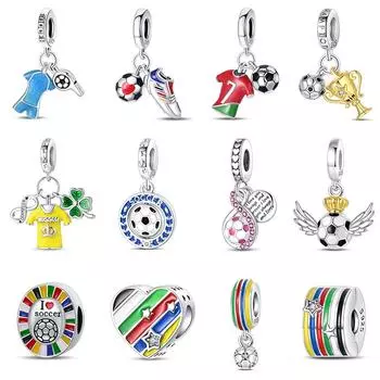 100% стерлингового серебра 925 пробы с надписью «I Love Soccer Series Lucky Football Trophy Charms» подходят для оригинальных браслетов Qikaola, изысканные ювелирные изделия своими руками