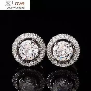 100% стерлингового серебра 925 пробы с настоящим 0,5 каратным муассанитом и 1 каратными серьгами-гвоздиками для женщин, сверкающие ювелирные украшения для свадебной вечеринки