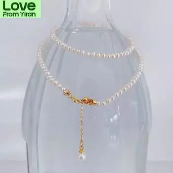 100% стерлингового серебра 925 пробы с жемчужным кулоном ожерелье для женщин высокое ожерелье женское свадебное изящное ювелирное украшение 40 см ожерелье
