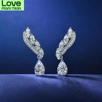 100% стерлингового серебра 925 пробы серьги-подвески для женщин сверкающие бриллиантовые женские серьги изящные ювелирные изделия роскошь 16 * 32 мм серьги подарки