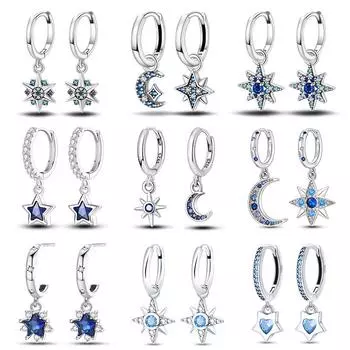 100% стерлингового серебра 925 пробы сверкающие кубические циркониевые серьги с подвеской в виде звезды и луны для женщин роскошные ювелирные изделия на годовщину свадьбы подарки