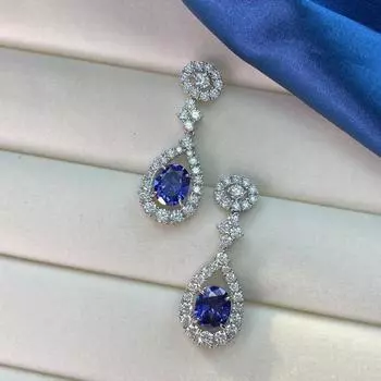 100% стерлингового серебра 925 пробы сверкающие высокоуглеродистые бриллианты танзанит серьги-подвески для женщин свадебная вечеринка Birdal вечеринка ювелирные изделия