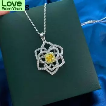 100% стерлингового серебра 925 пробы сверкающий полностью высокоуглеродистый бриллиант полые цветок кулон ожерелье для женщин вечерние ювелирные изделия белый