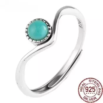 100% стерлингового серебра 925 пробы, V-образные кольца для женщин, ювелирные изделия, регулируемое кольцо с бирюзовым агатом, женские аксессуары для девочек Resizable зелёный