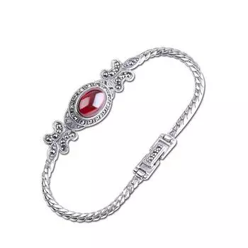 100% стерлингового серебра 925 пробы в стиле ретро зеленый халцедон марказит бабочка чистый аргентум овальный драгоценный камень цепочка на руку для женщин