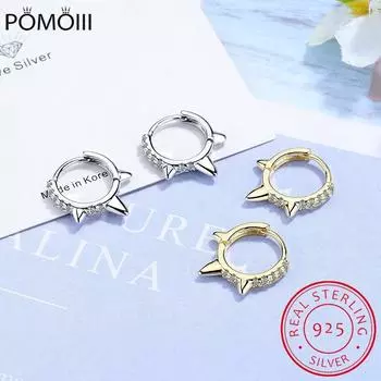 100% стерлингового серебра 925 пробы в стиле панк, крутые легкие заклепки, маленькие открытые серьги-кольца, серьги-шипы с кубическим цирконием для женщин, ювелирные изделия золотой