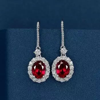 100% стерлингового серебра 925 пробы, винтажные серьги овальной огранки из белого золота с натуральным драгоценным камнем, красный рубин, серьги для женщин, ювелирные изделия, подарки красный