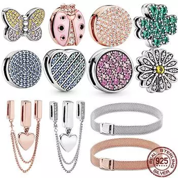 100% стерлингового серебра 925 пробы, вневременные сверкающие подвески-клипсы, подходят для модных браслетов с отражениями 3 мм, модные ювелирные изделия «сделай сам»