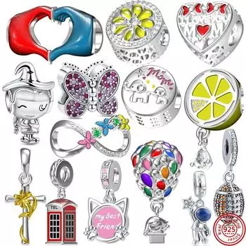 100% стерлингового серебра 925 пробы, воздушный шар с бабочкой для мальчиков и девочек, подвески, бусины, подходят оригинальные браслеты, женские ювелирные изделия