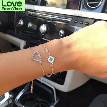 100% стерлингового серебра 925 пробы женский подарок на день святого Валентина паве бирюза милое сердце очаровательный нежный браслет для влюбленной девушки ювелирные изделия
