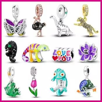 100% Стерлингового Серебра 925 Весна Новые Подвески с Животными, Подходящие ДляНового Браслета DIY Изготовление Ювелирных Изделий Бабочка Светлячок Хамелеон Подвески белый