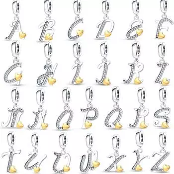 100% Стерлингового Серебра S925 Буква Алфавит AZ Шарм Шарм Бусины Подходит Оригинальный Браслет Подвеска Женщины DIY Ювелирные Изделия Подарок