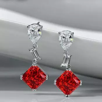 100% стерлингового серебра S925 огранки ледяной цветок 10*10 мм высокоуглеродистые бриллиантовые серьги-подвески для женщин помолвка вечеринка изящные ювелирные изделия красный