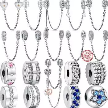 100% стерлингового серебра S925, защитные цепочки, полые перья любви, висячие бусины-зажимы, подходят оригинальные подвески, браслеты, женские ювелирные изделия