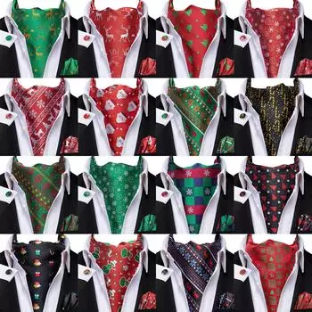 100 стилей XMAS Мужской черный золотой галстук-галстук Набор шелковых запонок Ascot Подарочные манжеты AS-1110