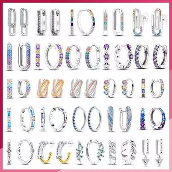 100% сверкающее серебро 925 пробы, U-образные серьги в форме сердца с любовью, модные серьги, ювелирные изделия, подарок для женщин и девочек, вечерние обручальные серьги-кольца белый