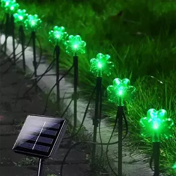 100 светодиодных гирлянд для украшения Дня Святого Патрика, гирлянды из солнечных трилистников, уличные светильники для садовых дорожек на солнечных батареях 635 Solar 5M 20LED