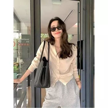 100% Tencel Knitting Cardigan Women s Summer Thin V-neck Loose Short Outer Wear Sun Protection Shirt for Air Conditioned Rooms Coat Top Meters apricot L