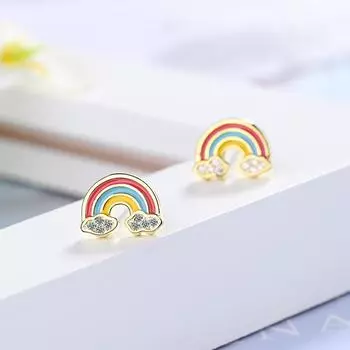 100% твердое настоящее серебро 925 пробы, 5 мм х 12 мм, радужное облако с серьгами-гвоздиками из фианита для подруг-подростков, малышей, леди, XY1029