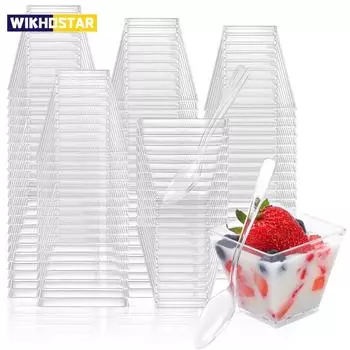 50/100 шт. 2 унции мини-стаканчики для десерта для вечеринки маленькие пластиковые стаканчики для десерта для кухни стаканчики для десерта пудинг фруктовое мороженое 50PCS