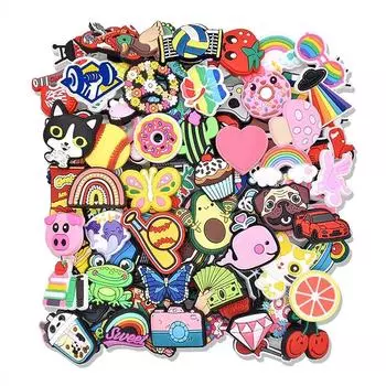 100 упаковок различной формы подвесок для обуви из ПВХ для украшения обуви из сабо 100pcs