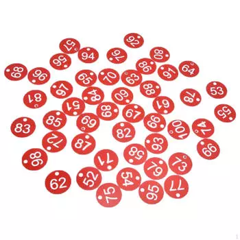 100 упаковок с круглыми пронумерованными бирками для гостиничных шкафчиков для ресторанов red+white word