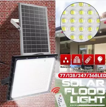 100 Вт 150 Вт 300 Вт 400 Вт объектив светодиодный солнечный прожектор уличный настенный уличный фонарь IP65 водонепроницаемый ландшафтное освещение с дистанционным управлением 77Led