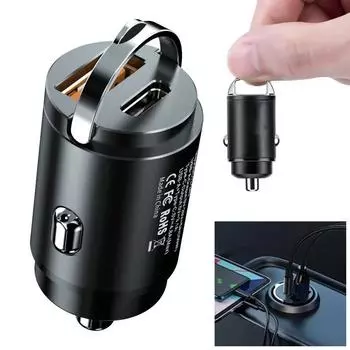 100 Вт/200 Вт Автомобильное зарядное устройство USB Прикуриватель USB-адаптер Super Charge USB-A USB-C Адаптер прикуривателя Скрытое зарядное устройство для телефона