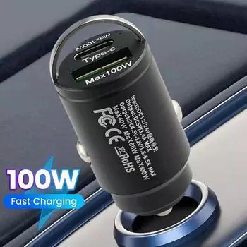 100 Вт/200 Вт QC3.0 PD Мини Автомобильное зарядное устройство 12-24 В Прикуриватель Быстрая зарядка Автомобильное зарядное устройство USB C Тип для iPhone Автомобильные аксессуары