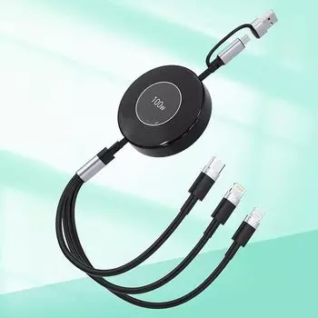 [100 Вт 2025 Новая версия] 3 в 2 выдвижной зарядный кабель 100 Вт PD совместимый/Зарядка 3 устройств одновременно 3 в 2 зарядный кабель PD3.0/QC3.0 супер