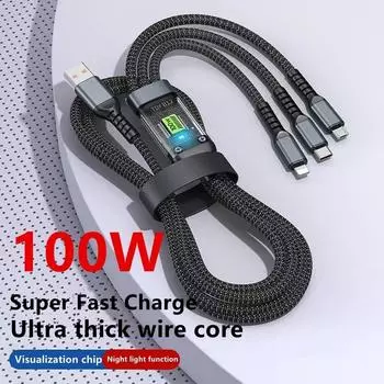 100 Вт 3 в 1 Супер зарядный кабель 6A Micro USB Type C Быстрое зарядное устройство Кабель типа C Кабель для передачи данных для Samsung серый