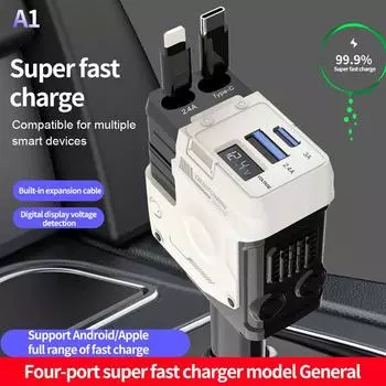 100 Вт 4 в 1 выдвижное автомобильное зарядное устройство для сверхбыстрой зарядки автомобиля, телескопический кабель, четыре точки в одной для курения в автомобиле чёрный