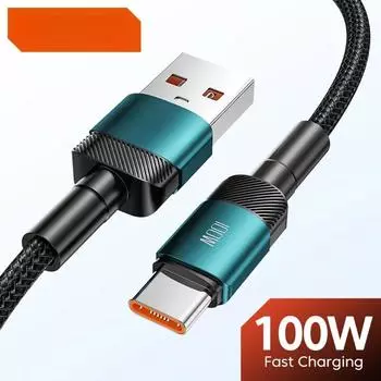 100 Вт 6A USB C кабель для быстрой зарядки данных USB Type C для Huawei Honor Oneplus Realme Xiaomi Samsung USB A To C телефонный шнур 1m чёрный