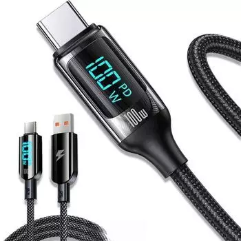 100 Вт цифровой дисплей кабель нейлоновый плетеный USB Type C быстрая зарядка шнур данных для iPhone 15 Pro Max Xiaomi Huawei Poco Samsung 1.2m