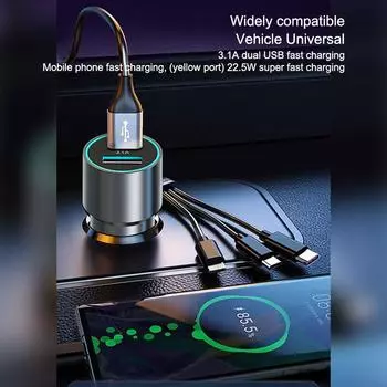 100 Вт двойной USB автомобильный зарядный адаптер быстрая зарядка металлический автомобильный зарядное устройство с тройным проводом двойной USB с кабелем
