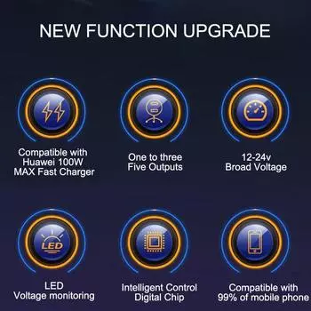 100 Вт двойной USB автомобильный зарядный адаптер быстрая зарядка металлический автомобильный зарядное устройство с тройным проводом двойной USB с кабелем чёрный