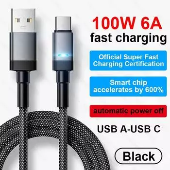 100 Вт интеллектуальное отключение питания быстрая зарядка USB кабель типа C для Samsung S24 Xiaomi 14 Huawei телефон кабель для быстрой зарядки кабель для передачи данных 1m