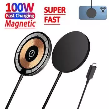 100 Вт Магнитное беспроводное зарядное устройство Быстрая зарядная панель Индукционная Macsafe PD Телефон Зарядное устройство Док-станция для iPhone 15 14 13 Samsung Xiaomi