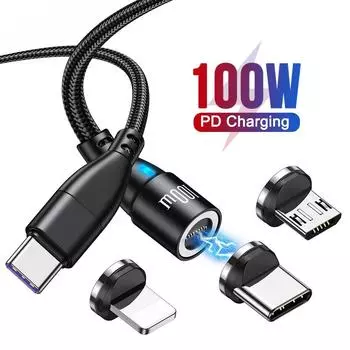 100 Вт Магнитный зарядный USB-кабель типа C PD Fast Charge Провод Type-C Кабель для передачи данных для Macbook Samsung Ноутбук iPhone USBC-кабель 1m