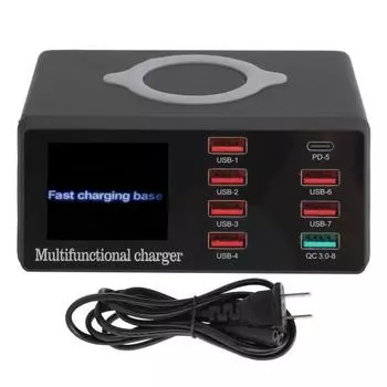 100 Вт многопортовая зарядная станция для мобильных телефонов со светодиодным дисплеем для Samsung/Huawei/iPhone