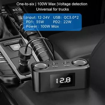 100 Вт PD QUICK CHARGE QC3.0 адаптер прикуривателя 12 В/24 В 2 розетки разветвитель питания DC розетка с 12 А 4 USB портами автомобильное зарядное устройство чёрный